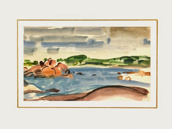 Watercolor Landscape - Peaceful Inlet, Circa ?-matted-7531G