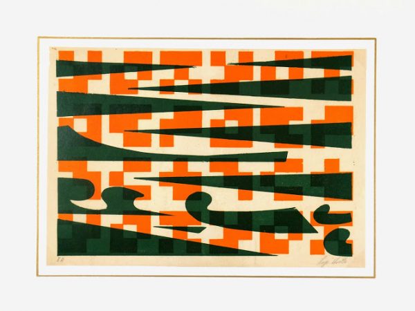 Abstract Lithograph - Pixels & Waves-matted-7584G