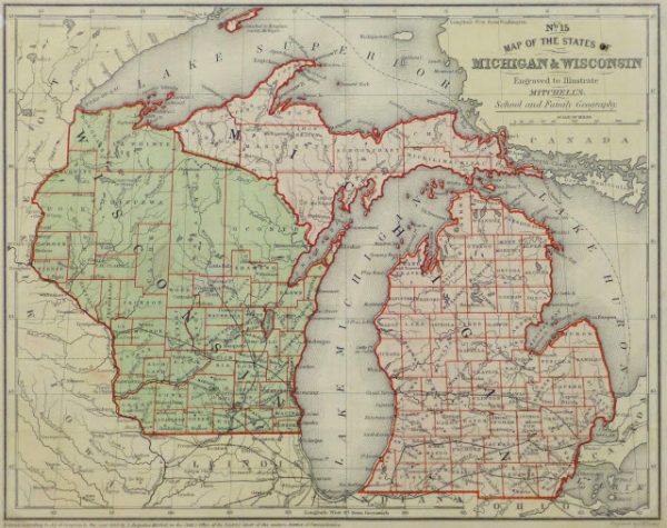 Map - Michigan & Wisconsin, 1860-main-9480K
