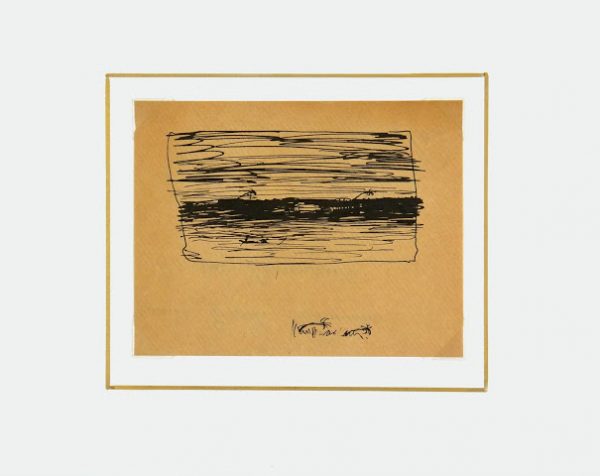 Pen & Ink Drawing - The Storm, Circa 1900-matted-5318K