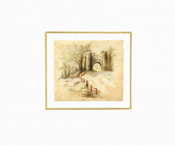 Watercolor Landscape - Passage d'Antan, Circa 1900-matted-6642K