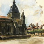 Watercolor Landscape - Church Facade, Circa 1940-main-6672K