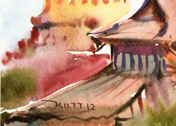 Watercolor Landscape - Golden Stupa, 2013-detail 2-7893K
