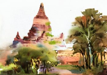Watercolor Landscape - Burmese Temple, 2013-main-7901K