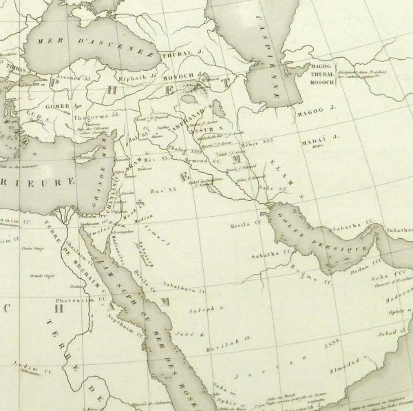 Vintage Hebrew Geography Map, 1844-detail-9394K