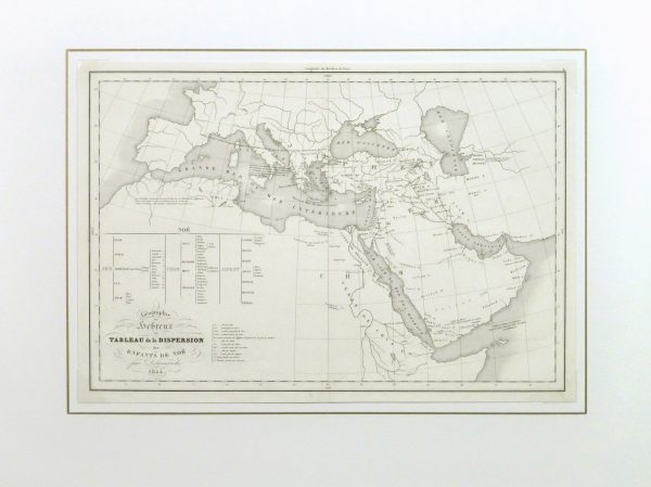 Vintage Hebrew Geography Map, 1844-matted-9394K