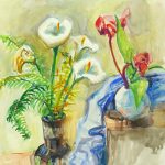 Watercolor Still Life - Lilies & Orchids, Circa 1960-main-10714M