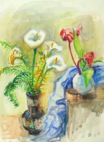 Watercolor Still Life - Lilies & Orchids, Circa 1960-main-10714M