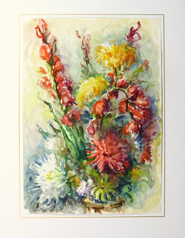Watercolor Still Life - Brilliant Bouquet, Circa 1960-matted-10716M