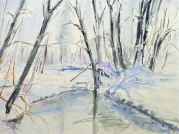 Watercolor Landscape- Winter Pond, 1990's-main-10717M
