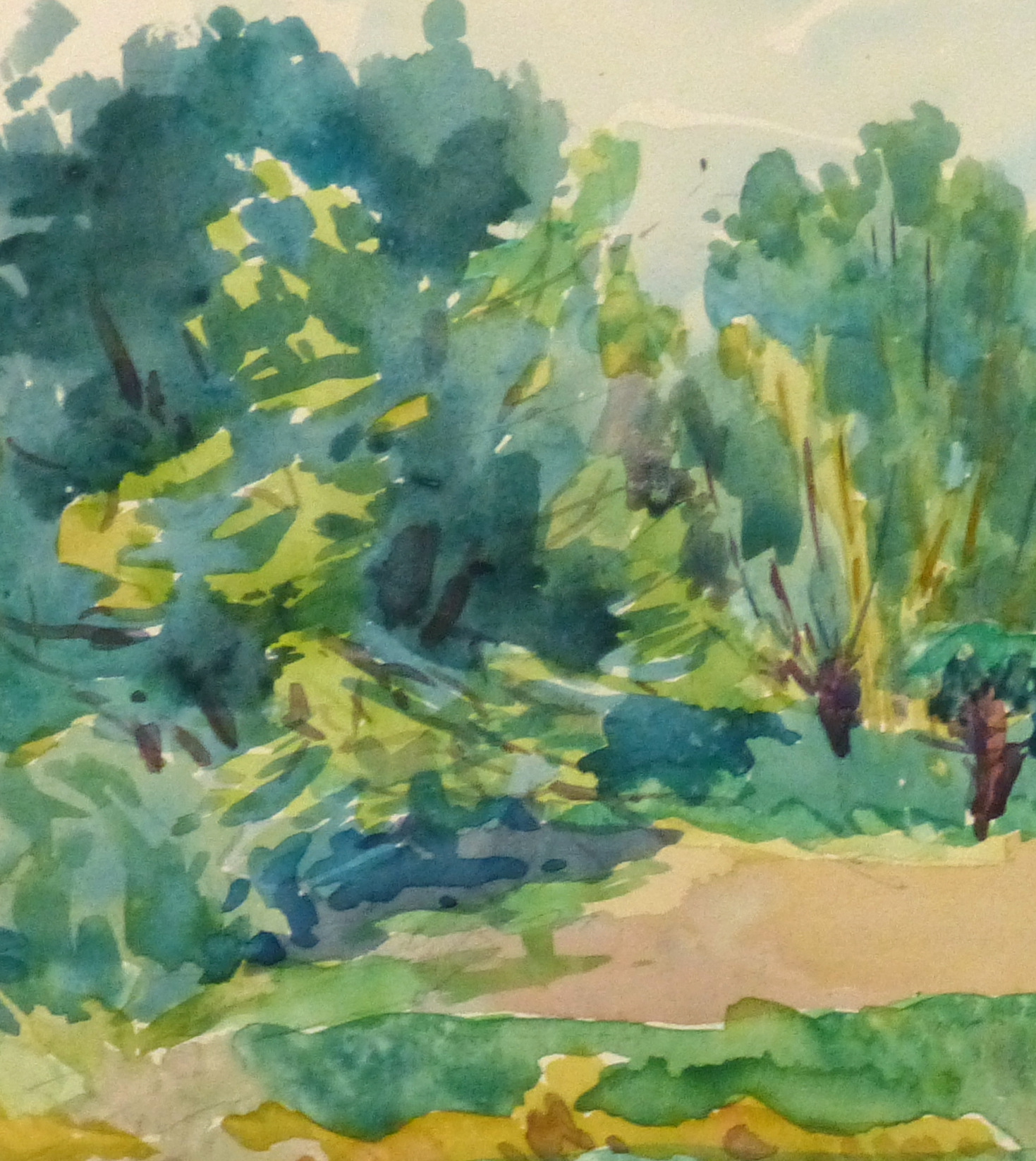 Watercolor Landscape - Hay Field, Circa 1930-detail 2-10722M