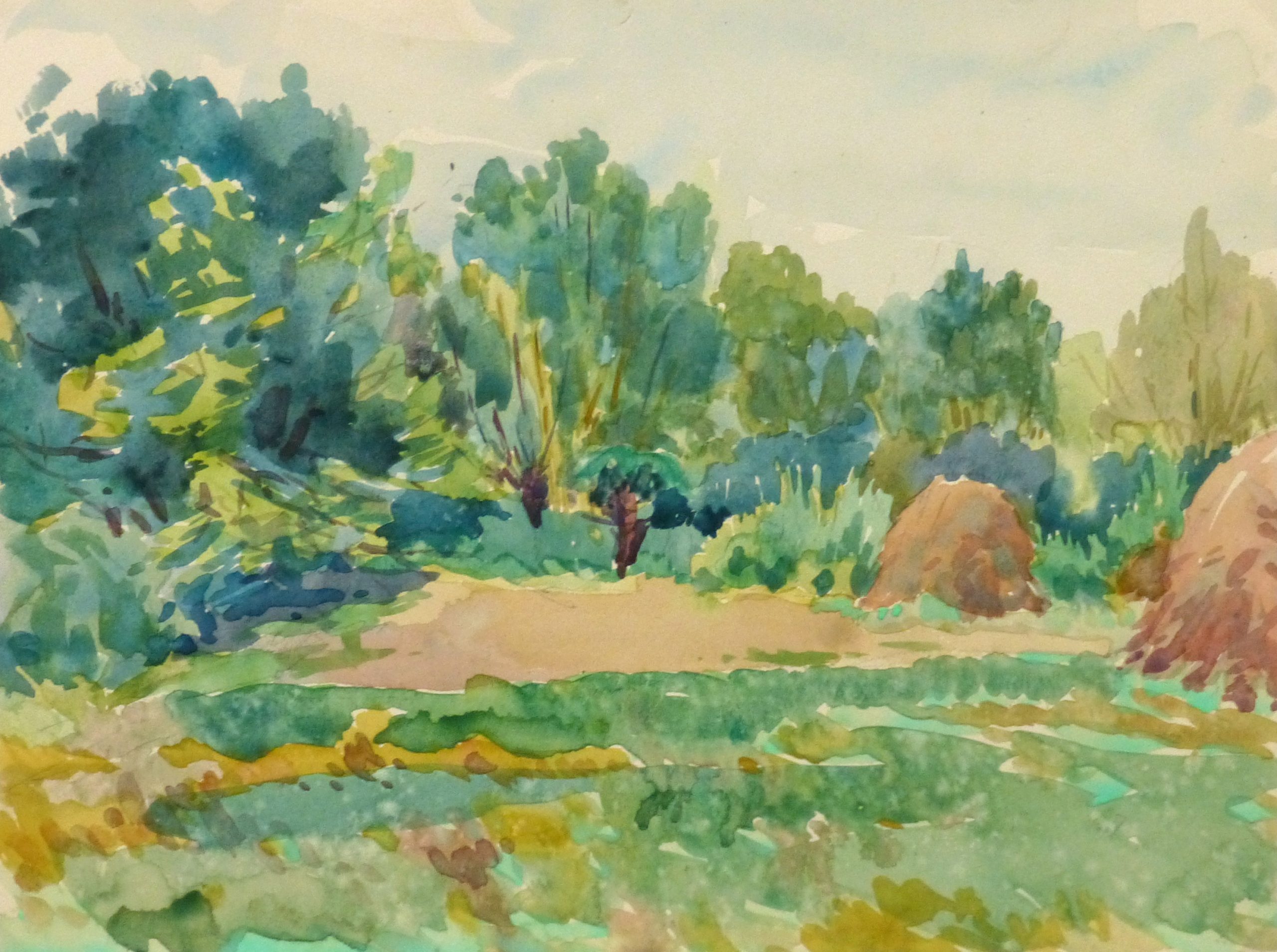 Watercolor Landscape - Hay Field, Circa 1930-main-10722M