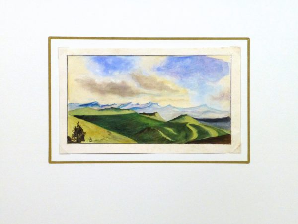 Watercolor Landscape - Mountain Overlook, 1980's-matted-10725M