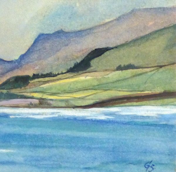 Watercolor Landscape - Mountain Shores, 1980's-detail-10726M