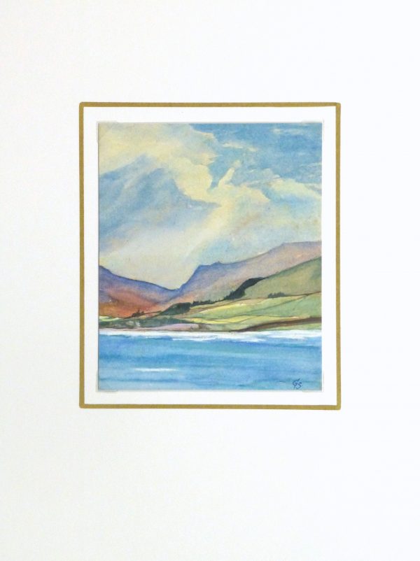 Watercolor Landscape - Mountain Shores, 1980's-matted-10726M