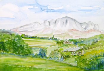 Watercolor Landscape- Mountain Cabins, 1982-main-10727M