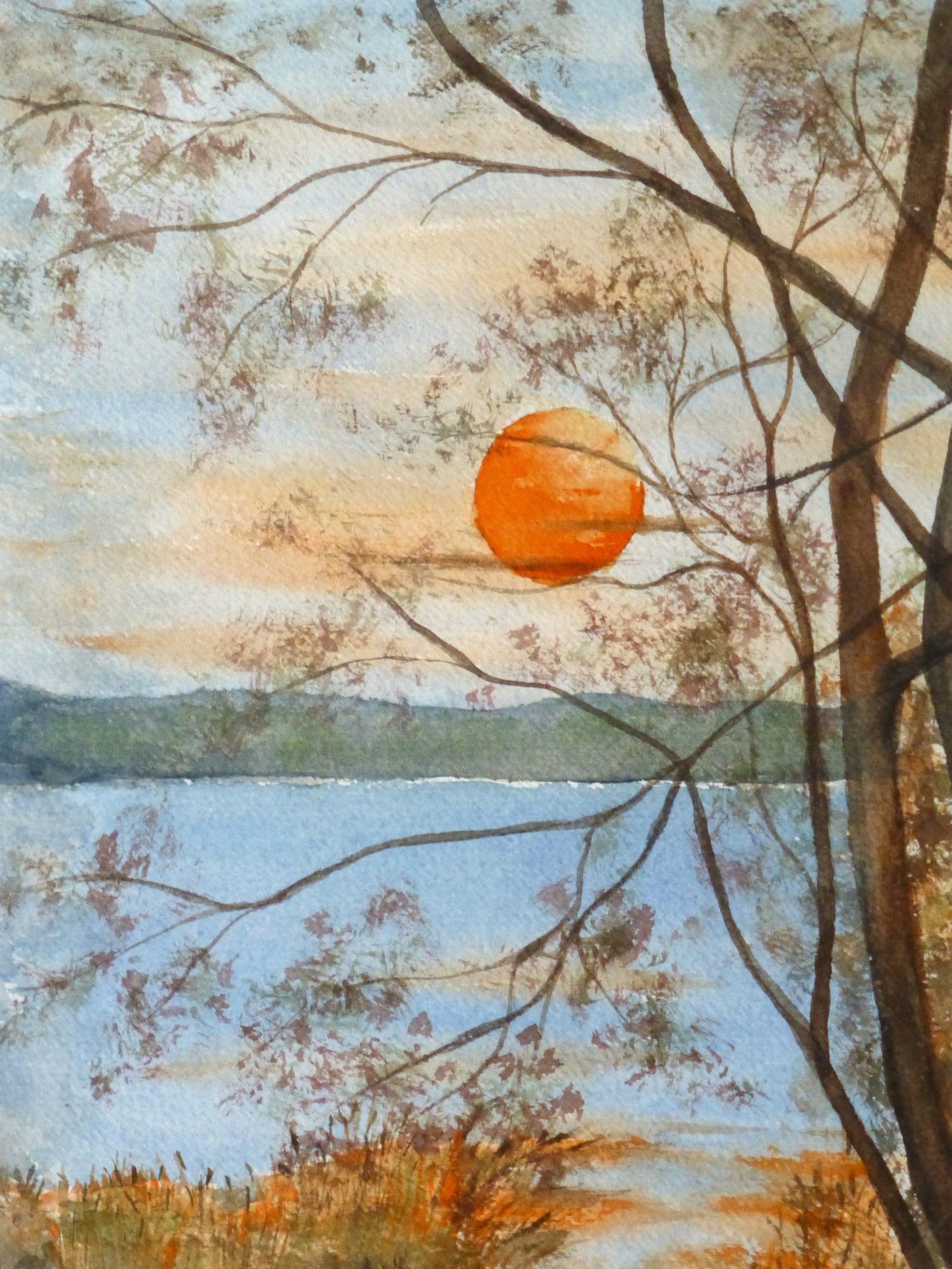 Watercolor Landscape- Twilight Lake, Circa 1970-main-10728M