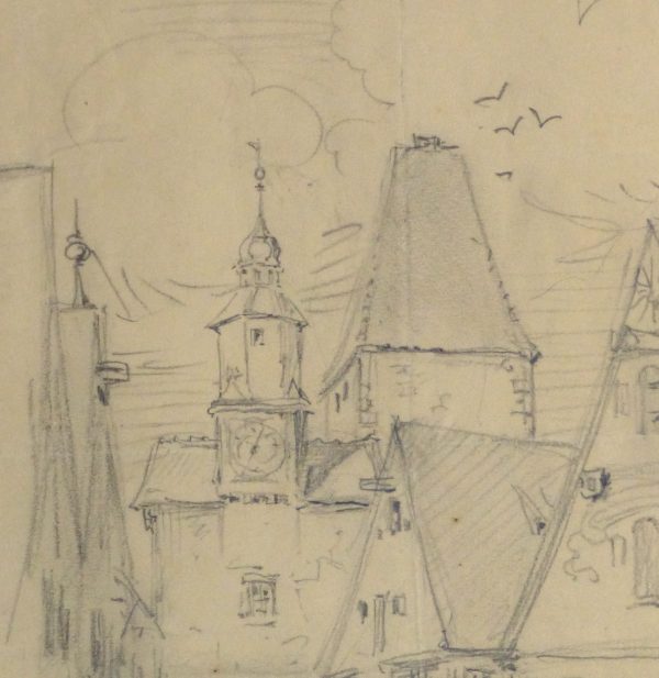 Pencil Drawing - Village Street, Circa 1930-detail 2-10737M