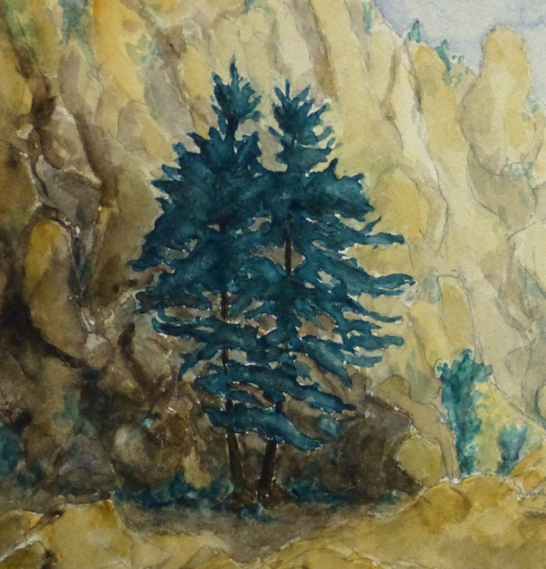 Watercolor Landscape - Mountain Stream, Circa 1960-detail 2-10739M