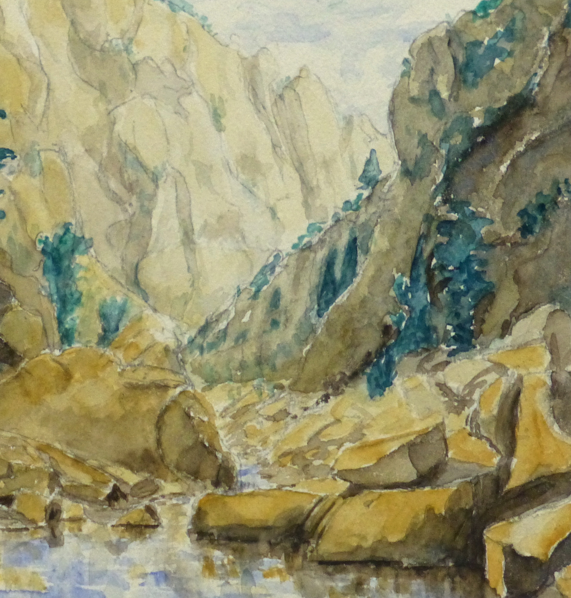 Watercolor Landscape - Mountain Stream, Circa 1960-detail-10739M