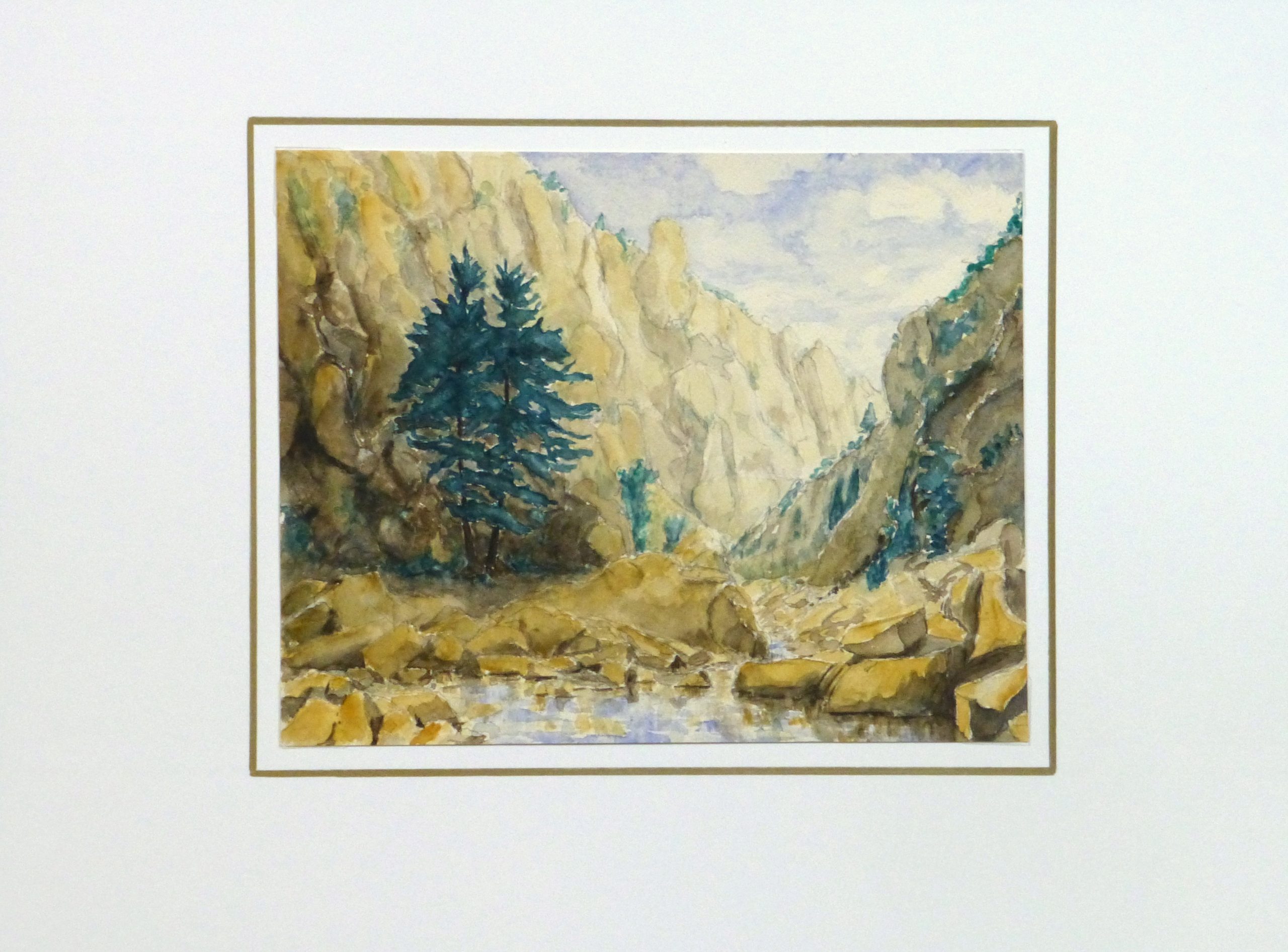 Watercolor Landscape - Mountain Stream, Circa 1960-matted-10739M