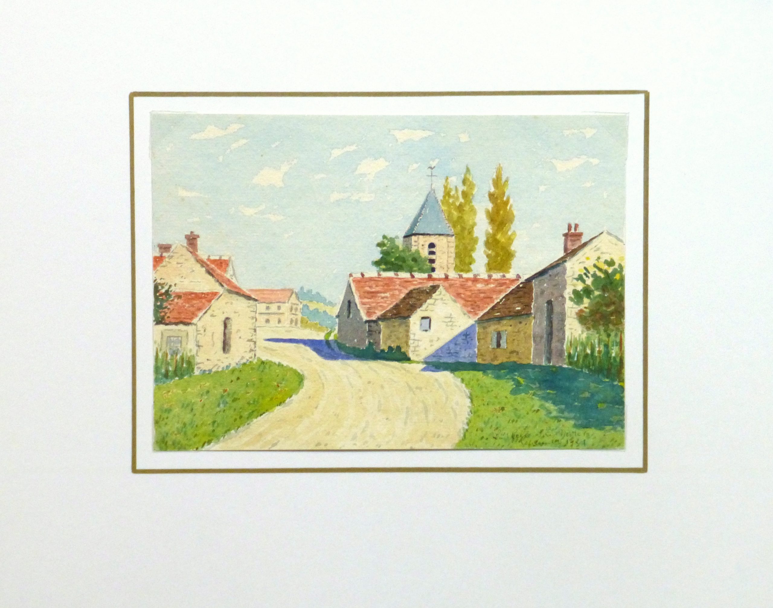 Watercolor Landscape - La Celle Sur Moret, 1921-matted-10741M