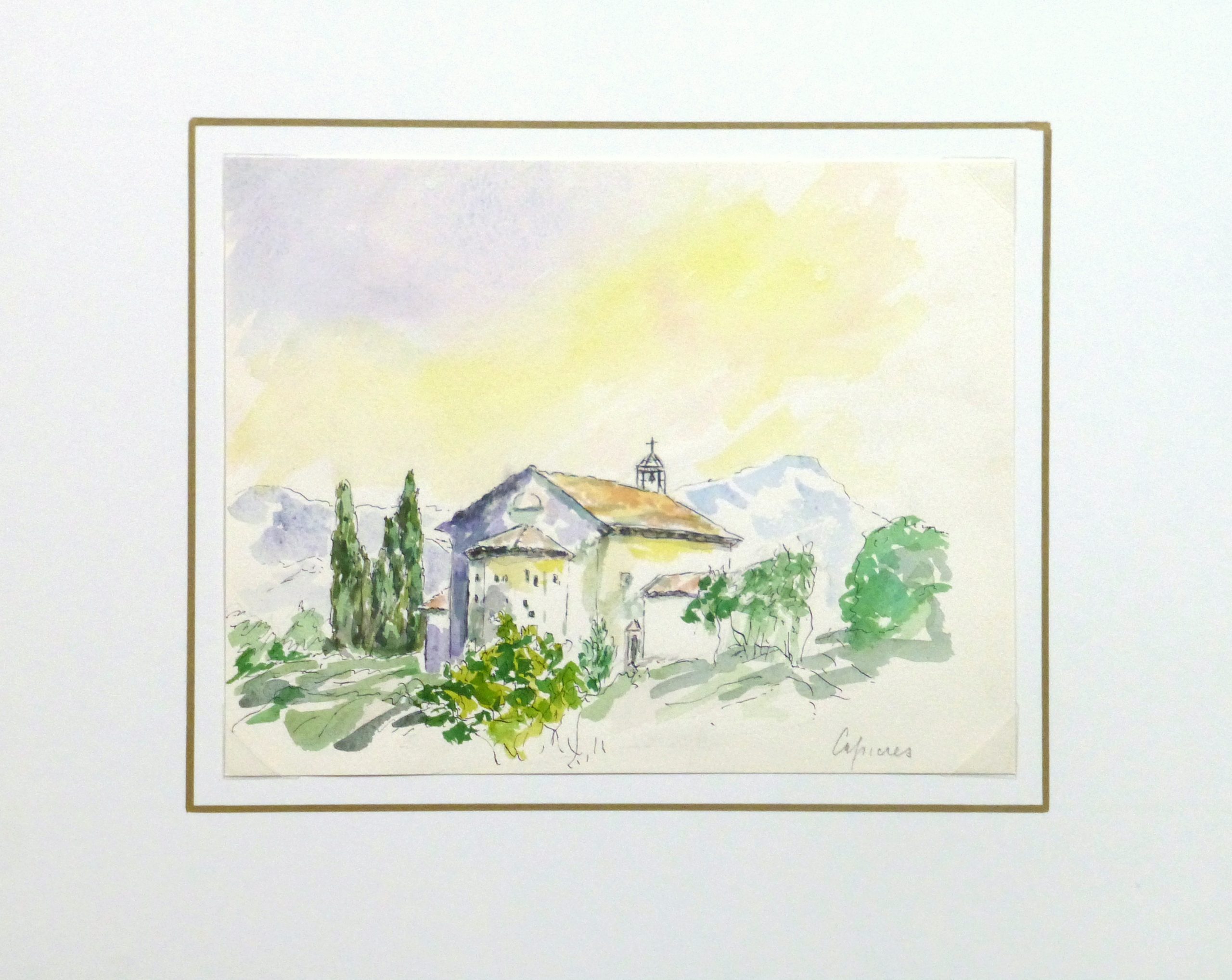 Watercolor Landscape - Cipieres, France-matted-10744M