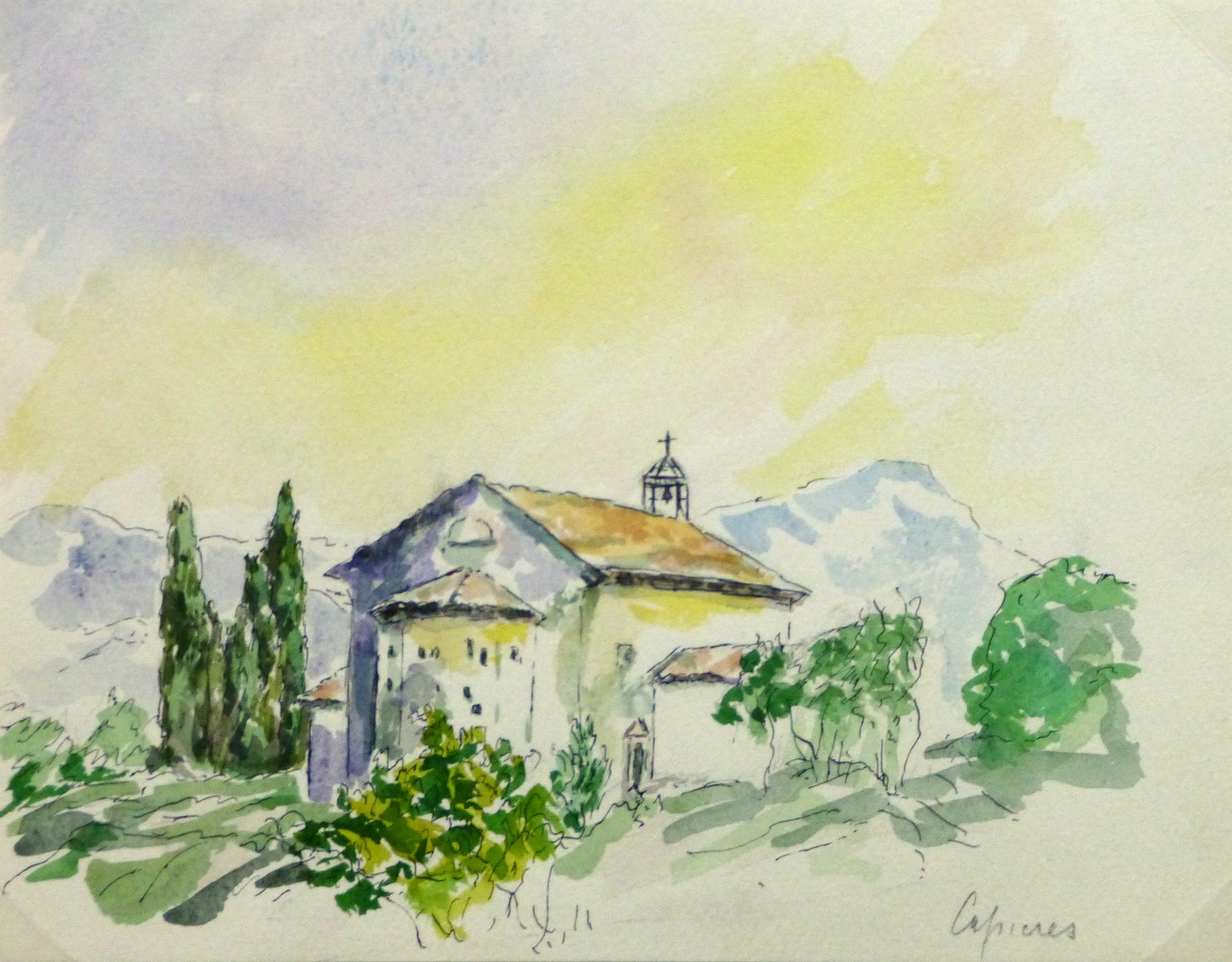 Watercolor Landscape - Cipieres, France-main-10744M