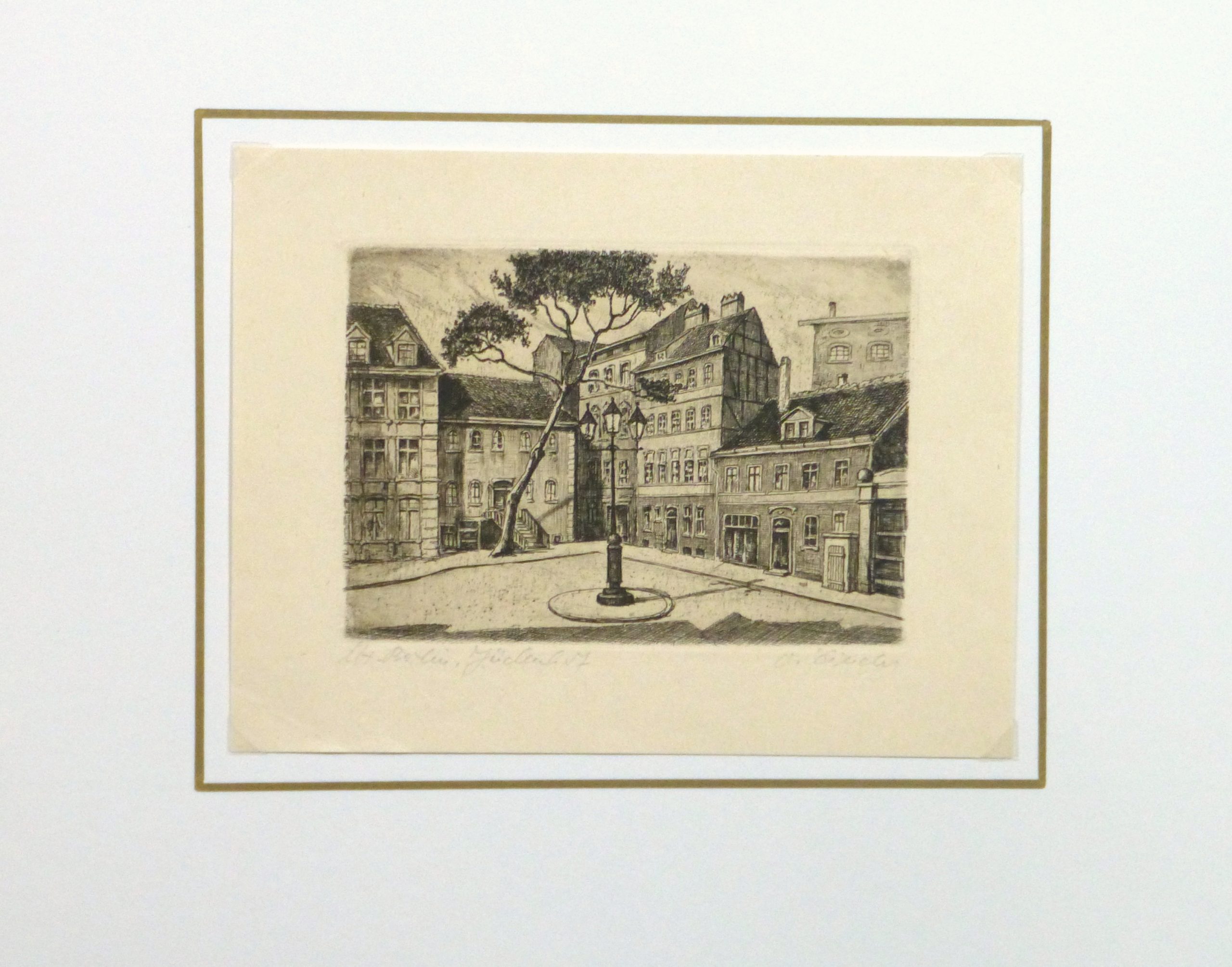 Aquatint - Town Center, Circa 1930-matted-10753M
