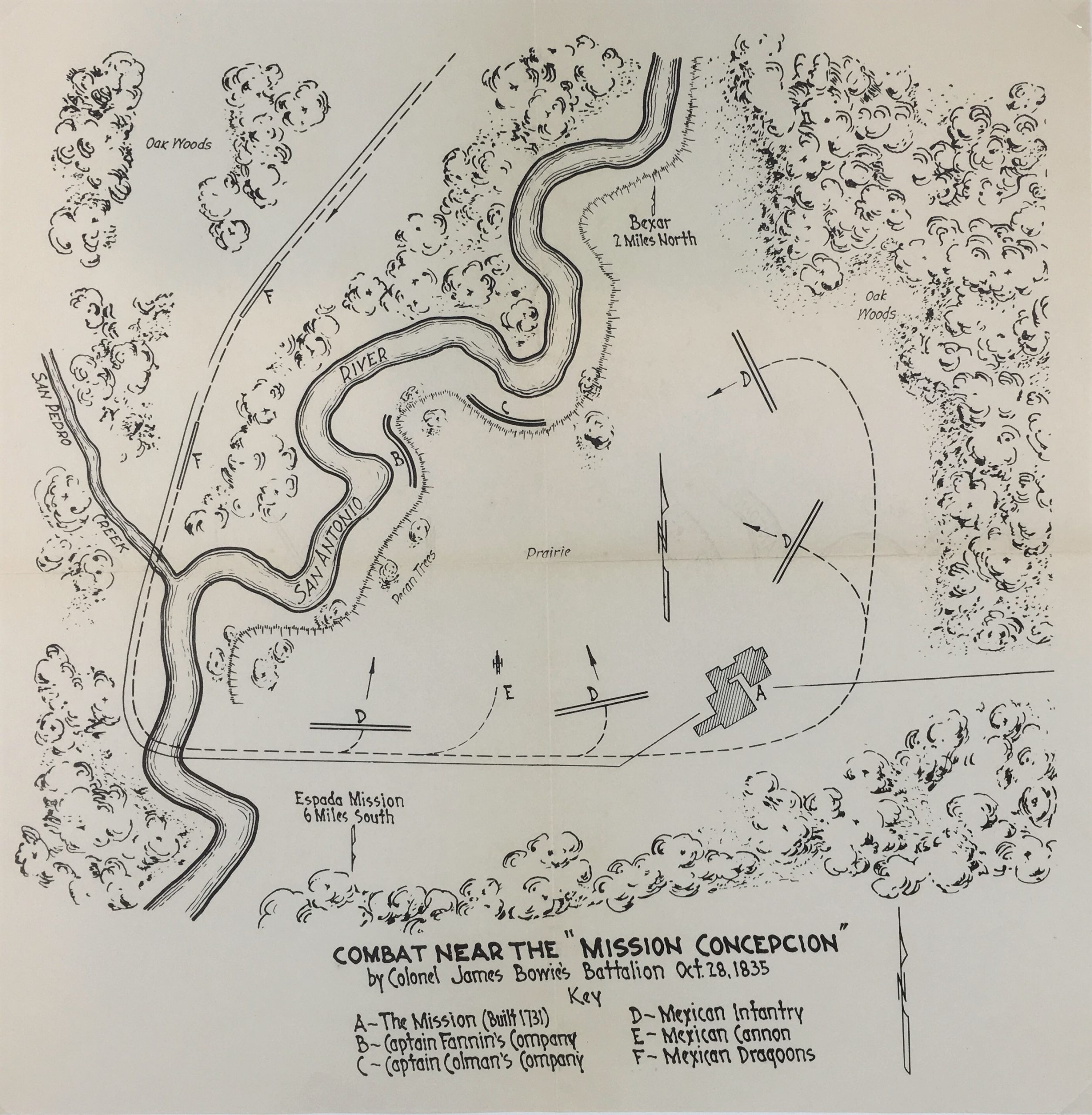Battle of Concepción, Texas Revolution Military Map, 1938