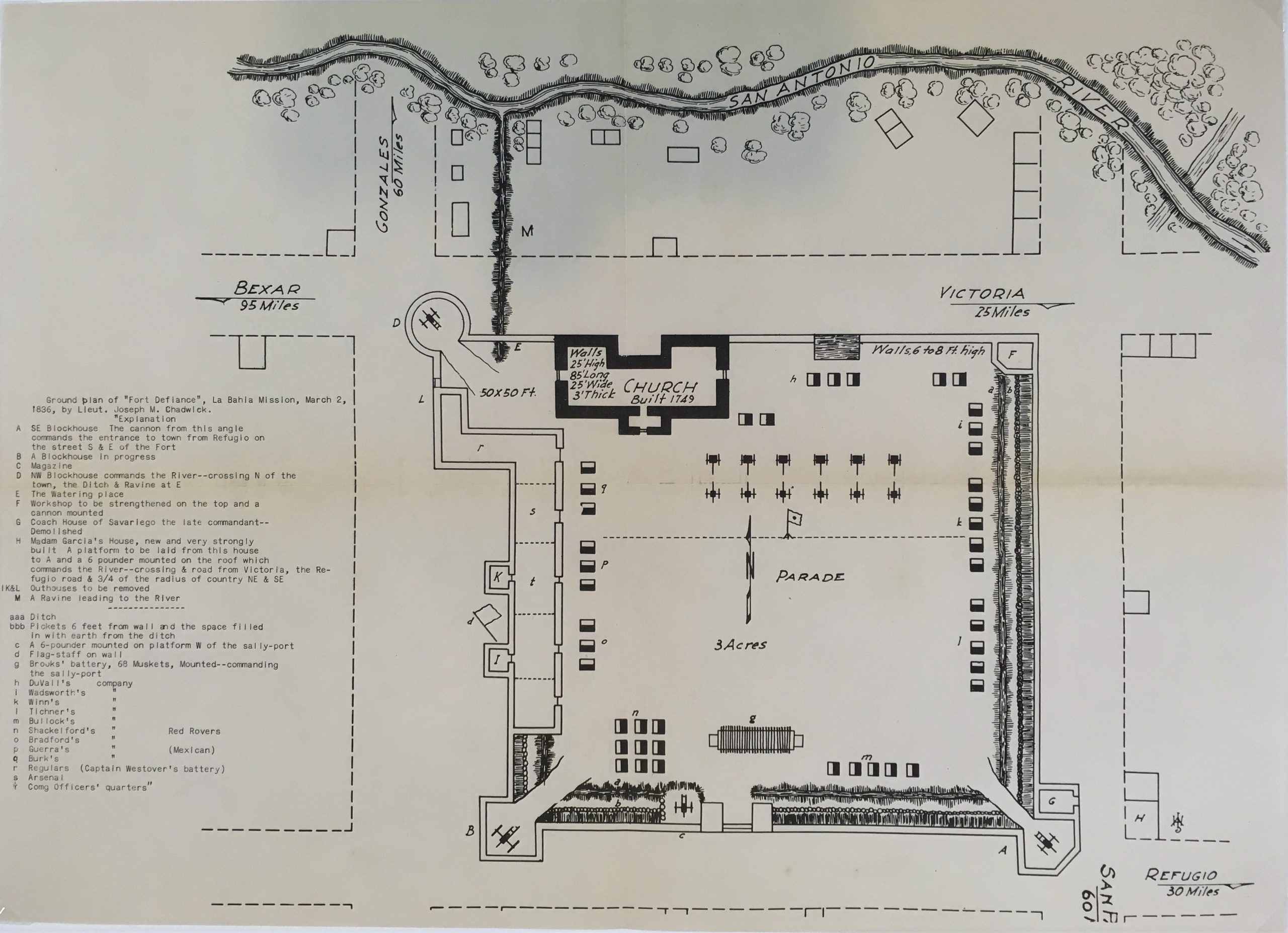 "Fort Defiance" La Bahia Mission, Texas Revolution Military Map, 1938