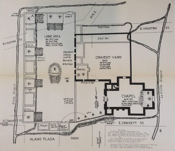 Layout of the Alamo during the Siege, Texas Revolution Military Map, 1938
