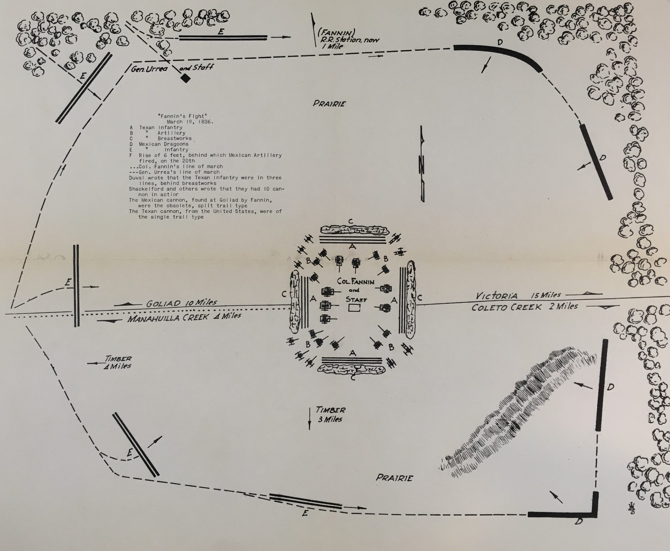 Battle of Coleto, Texas Revolution Military Map, 1938