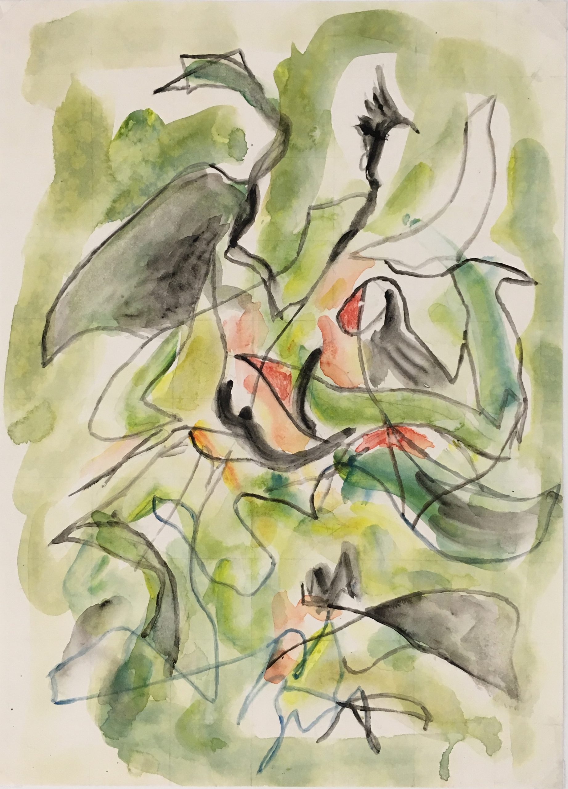 French Watercolor - Green Abstract, Yves Tessier, 1990s