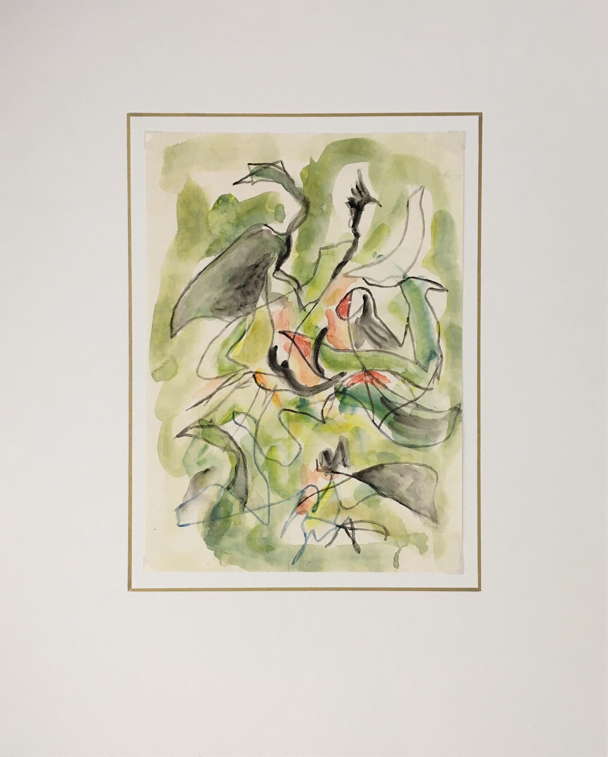 French Watercolor - Green Abstract, Yves Tessier, 1990s - Image 2