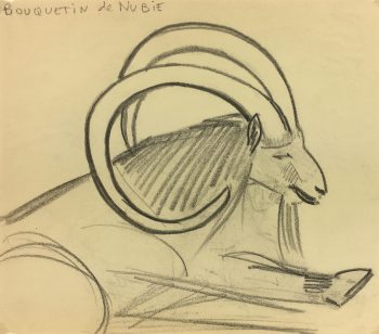 Animals Original Art - Nubian Ibex, French, 2000s
