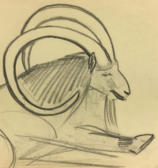 Animals Original Art - Nubian Ibex, French, 2000s
