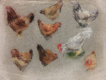 Animals Original Art - Poules, J. Destans, c.1920