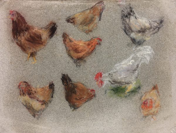 Animals Original Art - Poules, J. Destans, c.1920