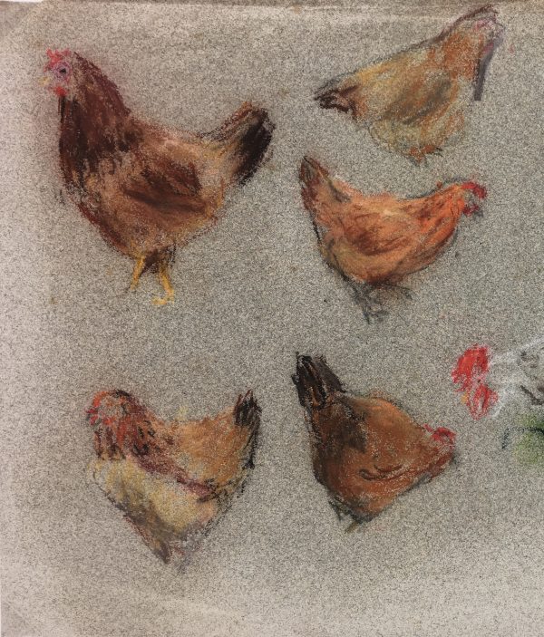 Animals Original Art - Poules, J. Destans, c.1920