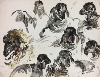 Animals Original Art - Sheep, P. Lagosse, c.1950