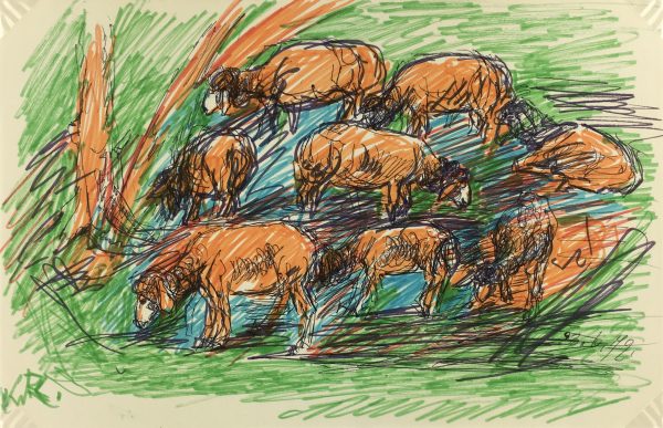 Animals Original Art - Sheep, Imgard von Reppert, 1972