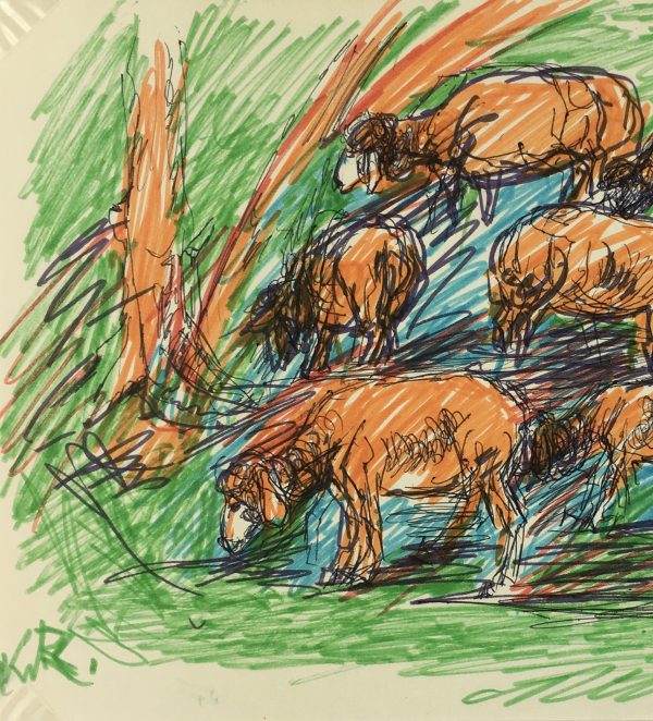 Animals Original Art - Sheep, Imgard von Reppert, 1972