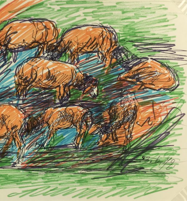 Animals Original Art - Sheep, Imgard von Reppert, 1972