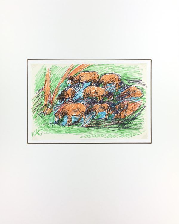 Animals Original Art - Sheep, Imgard von Reppert, 1972