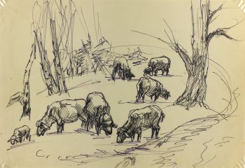 Animals Original Art - Sheep, Imgard von Reppert, c.1970
