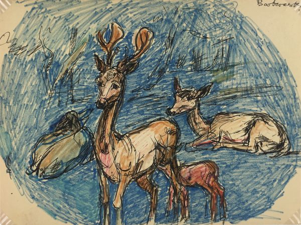 Animals Original Art - Deer Composition, I. Kaupisch von Reppert, c.1950
