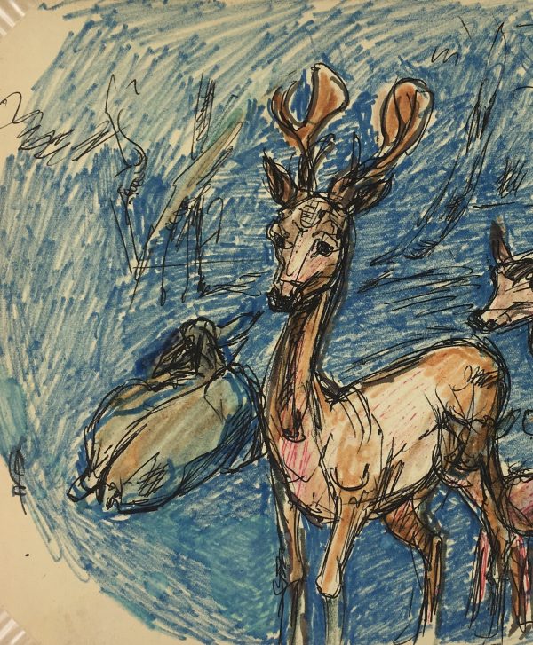 Animals Original Art - Deer Composition, I. Kaupisch von Reppert, c.1950