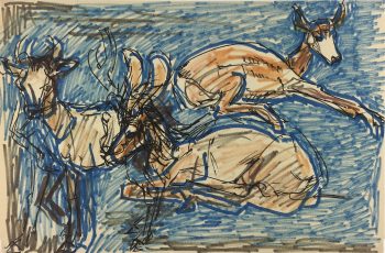 Animals Original Art - Deer, I. Kaupisch von Reppert, c.1950