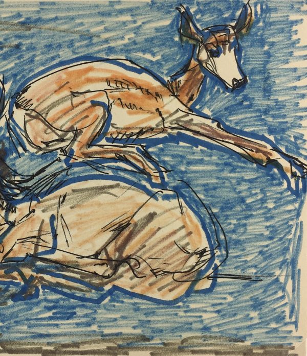 Animals Original Art - Deer, I. Kaupisch von Reppert, c.1950